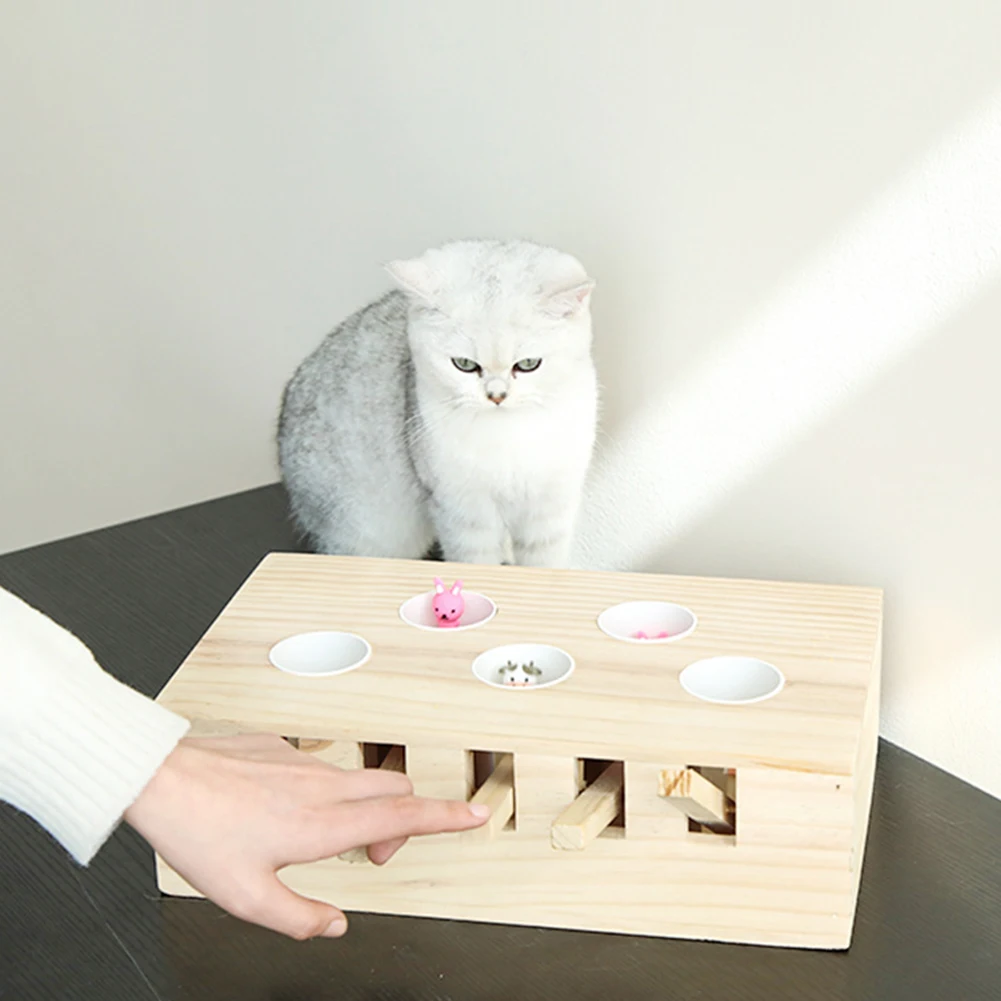 Игрушка для кошек Whac-A-Mole, мышь, твердый деревянный интерактивный лабиринт, домашний хомяк с пятью отверстиями, отверстие для мыши, машина для укуса хомяка, забавная
