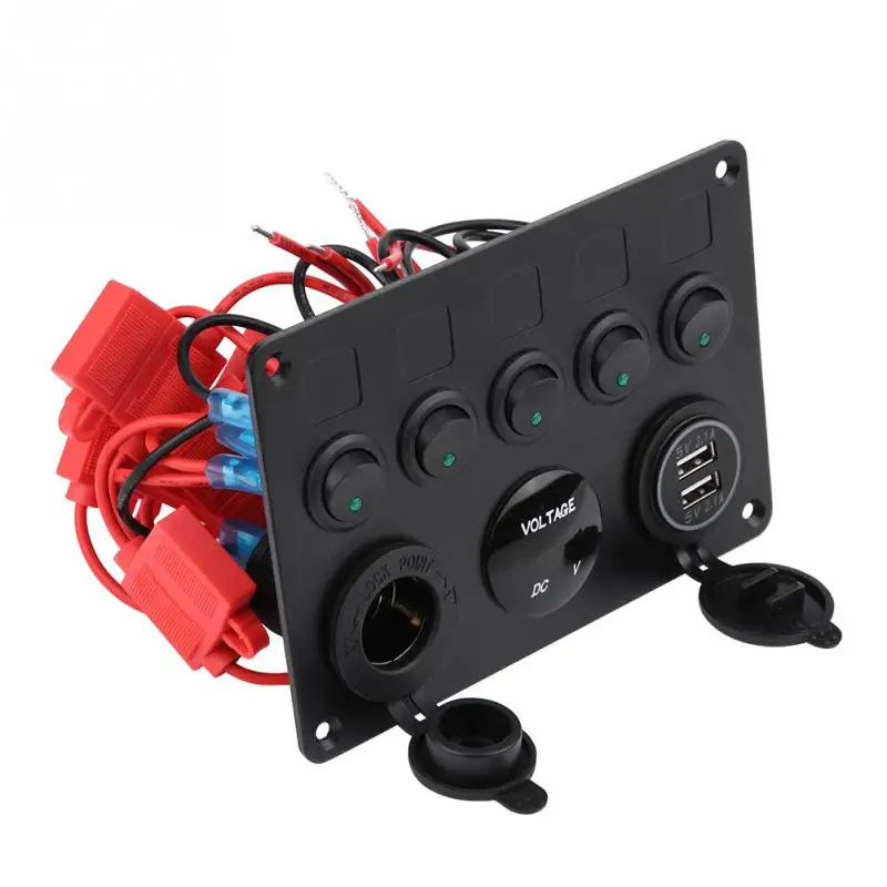 12-24V 5 Gang OnOff Toggle Switch Panel Dual USB Charger Voltmeter for Car Boat Marine Truck Accessories Red Green | Автомобили и