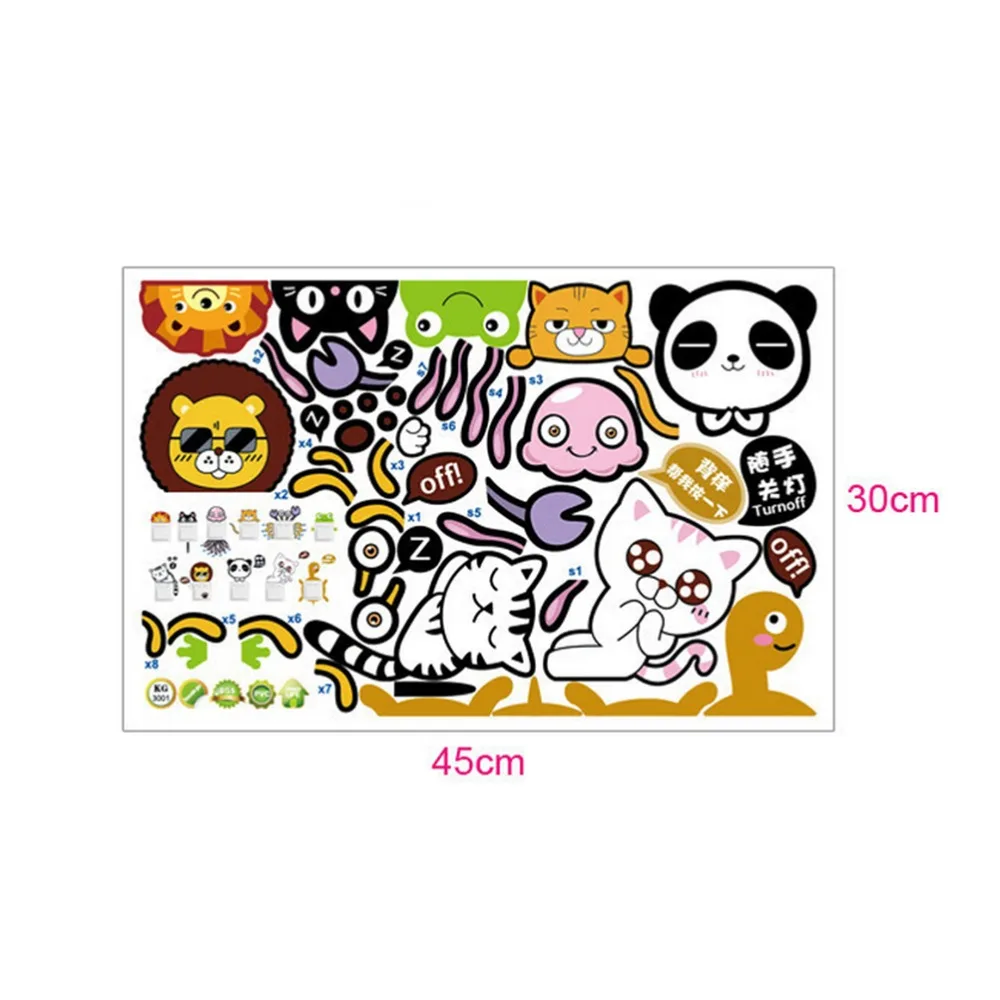 DIY Funny 11 Pcs/Set Kids Bedroom Decal Decor Cartoon Animal Panda Lion Frog Cat Switch Sticker Cute Living Room Wall Stickers | Дом и сад