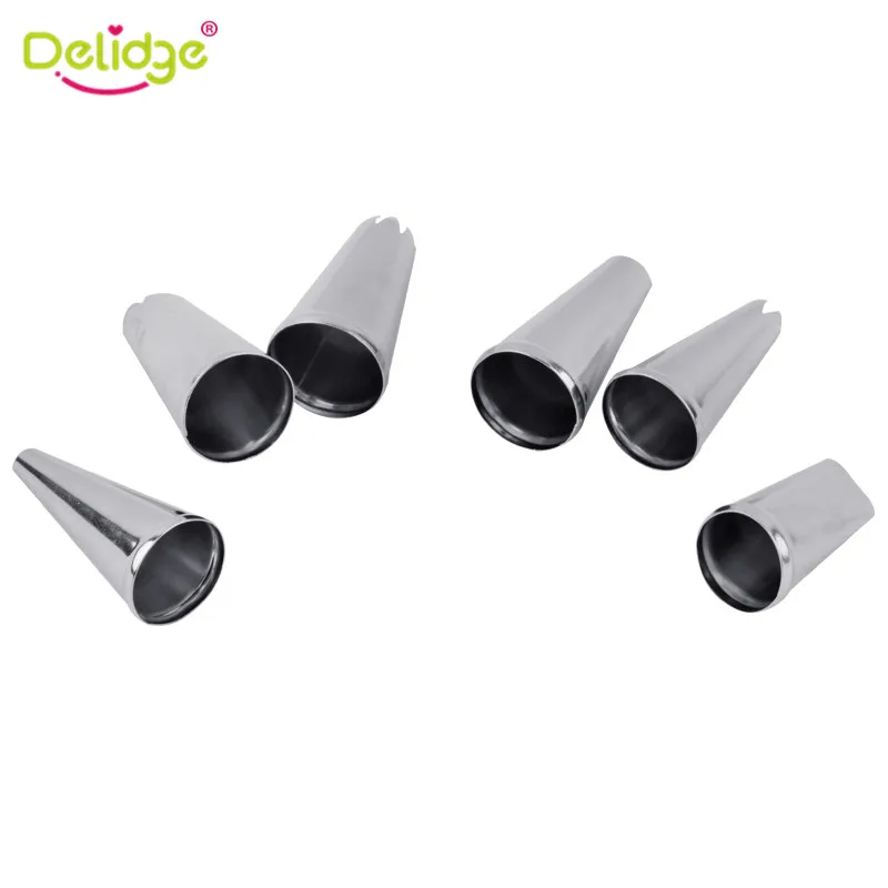 Delidge 6PCS Stainless Steel Cream Nozzle Mouth Jam Tip Set Cake Decorating Pastry Piping Flower Baking Tool | Дом и сад