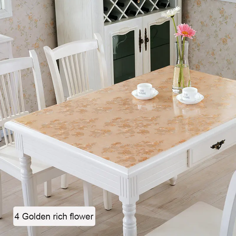 4 Golden rich flower Скатерть из мягкого стекла ПВХ толщиной 1 мм, водонепроницаемая, масляная, анти-Горячая скатерть, высокое качество, для кухни, дома, кофе, коврик, покрытие для стола - Цвет: 4 Golden rich flower