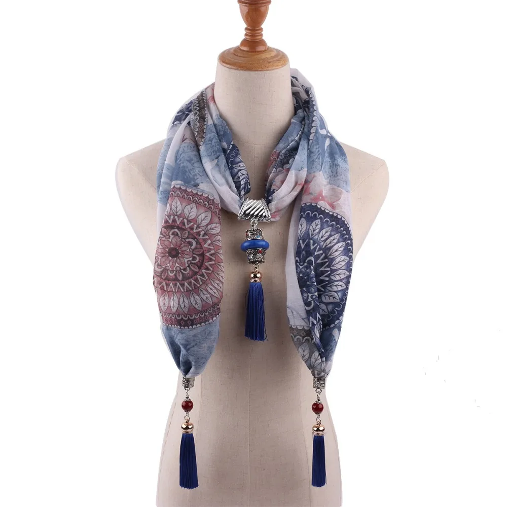

RUNMEIFA Pendant Scarf Necklace For Women Fashion Decoration Newest Cotton Resin Tassel Scarves