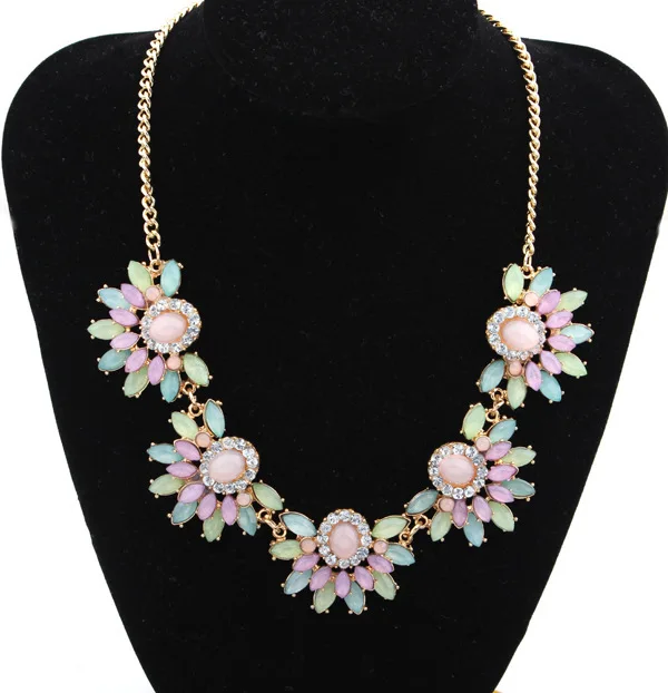 2014 New Vintage Metal Exaggerated Punk Resin Drop Flowers Alloy Chunky Choker Statement Necklace Fashion Jewelry For Women | Украшения и