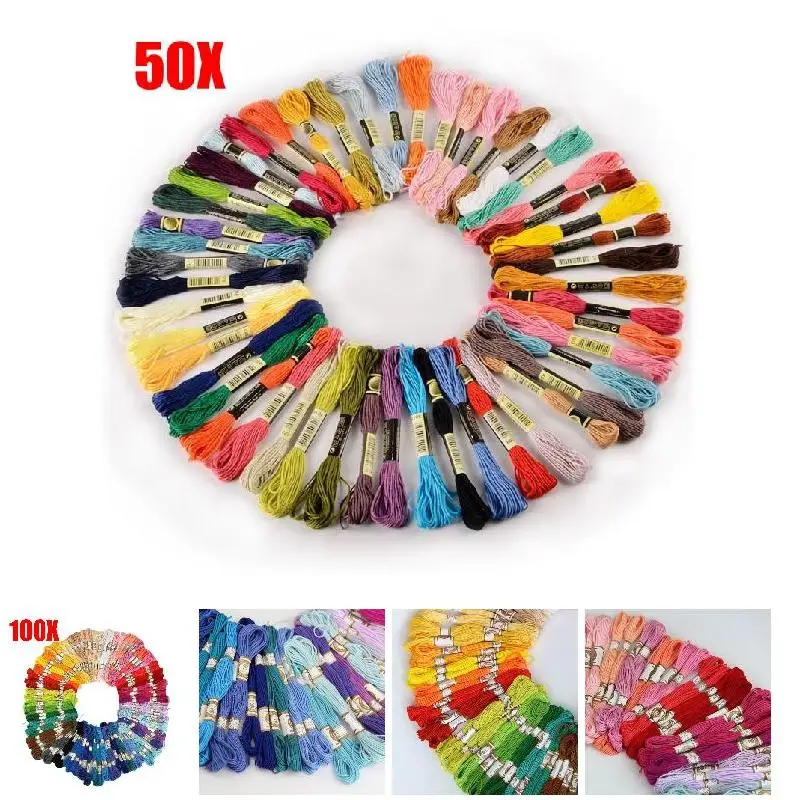 

New 50 /100 pcs Random Color embroidery DIY Silk Line Branch Threads Thread Floss Skein Cross Stitch Thread