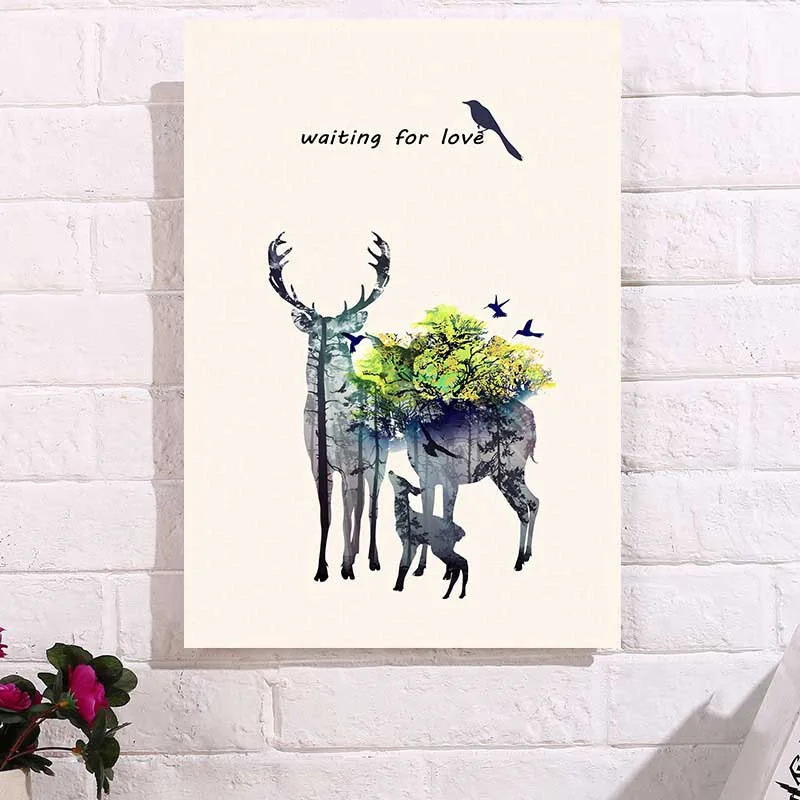 HAOCHU Europe And American Decorative Painting Elk Money Tree Flowers Love Bird Home Living Room Bedroom Study Mural Wall Poster | Дом и сад