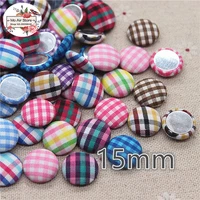 50pcs mix color flatback grid fabric covered round buttons home garden crafts cabochon scrapbooking diy 15mm