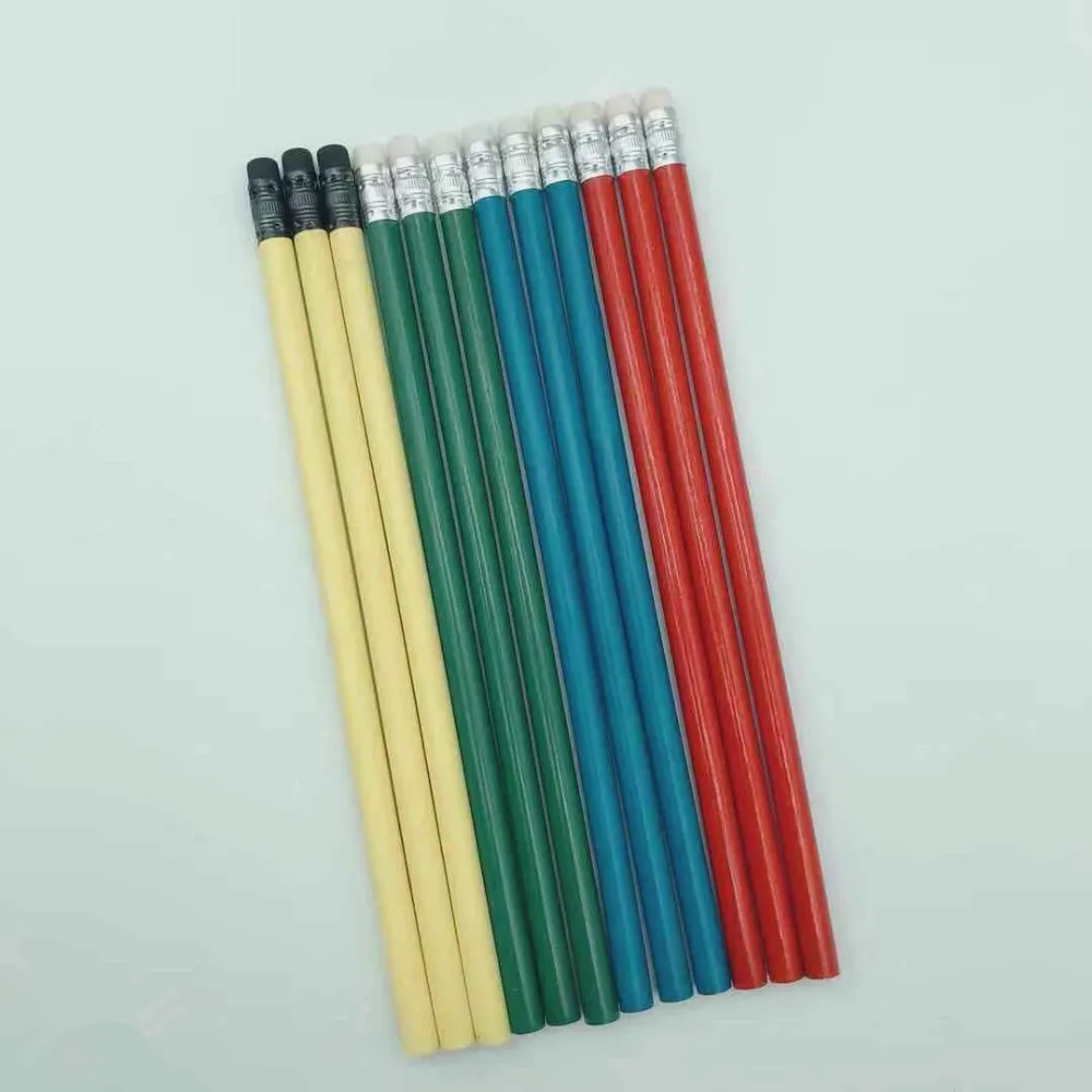 Чистый цвет простой круглый стержень карандаш деревянный hb резиновый для офиса