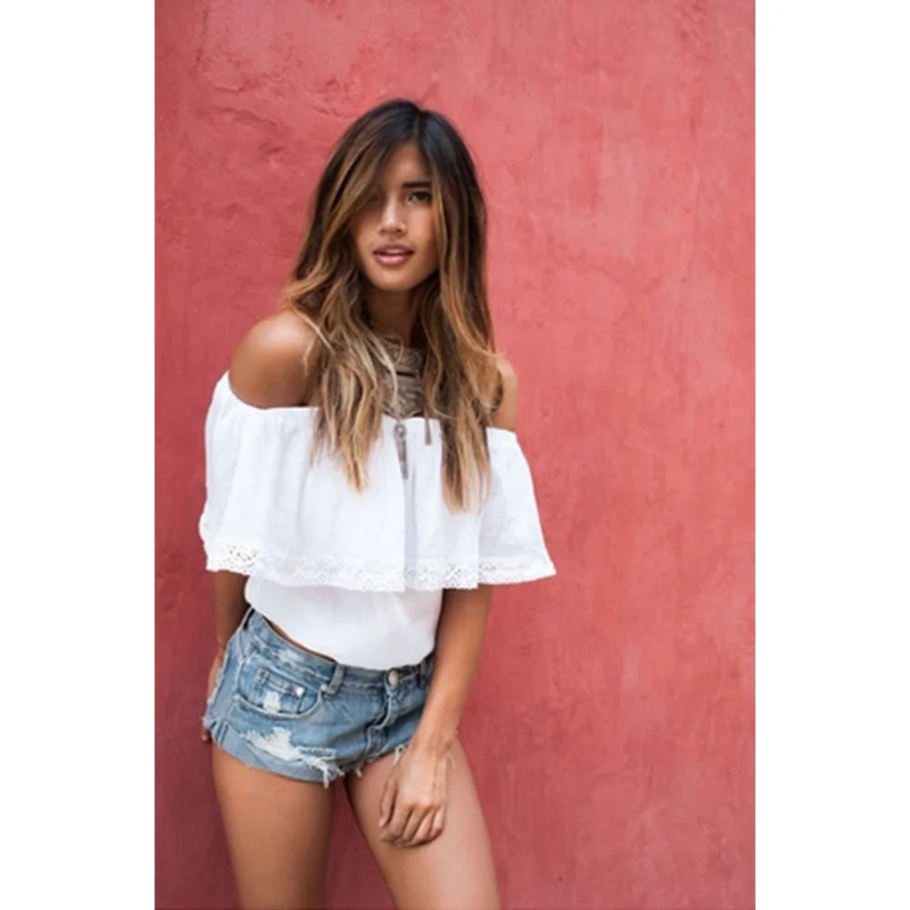 Новые женские летние сексуальные богемные с открытыми плечами кружева