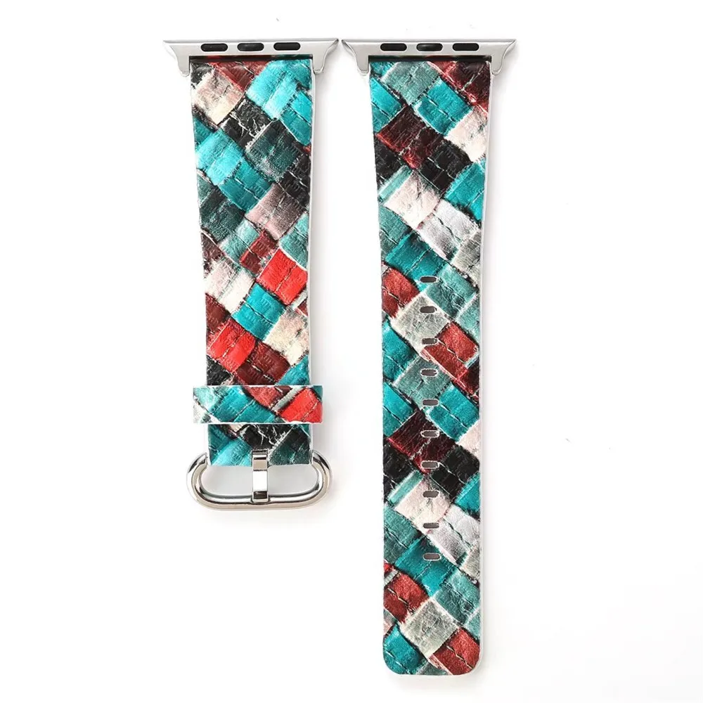 

Colorful Lattice Leather Strap for Apple Watch 6 Band Series SE/6/5/4/3/2 Fashion Bracelet for iWatch 38mm 42mm 40mm 44mm Belt