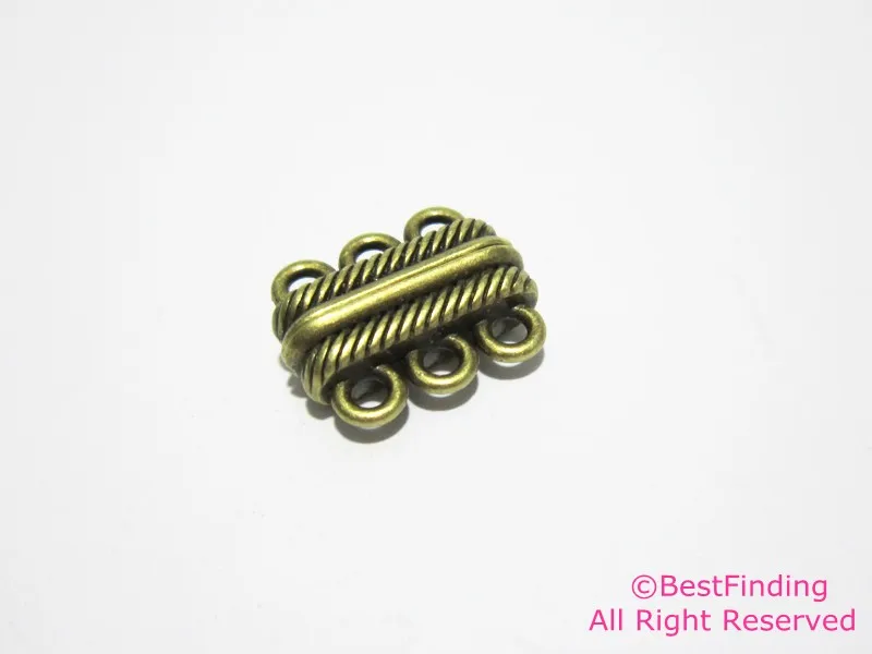

Magnetic clasp 3 strands Ribbed bracelet connector Antique bronze Loop clasp
