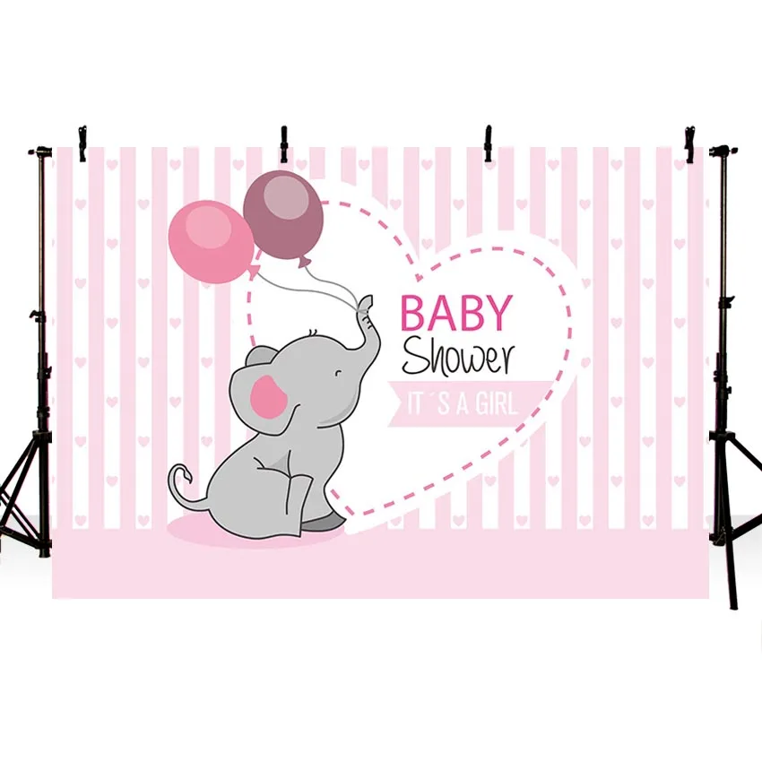 Photography Backdrop pink blue stripes elephant baby shower girl boy balloons photographic background Photo studio photocall