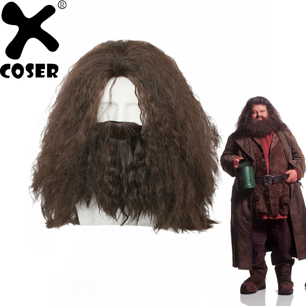 XCOSER Гарри Поттер Хагрид парик крутые коричневые длинные вьющиеся волосы с