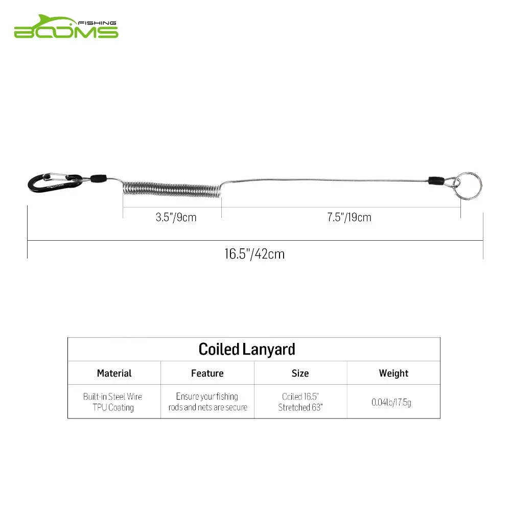 Booms Fishing T01 спиральные ремешки для ловли нахлыстом сачок и удочка выдвижной спиральный трос безопасности ремешки