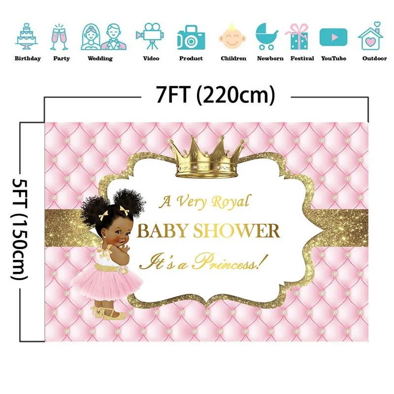 Королевский Принцесса Baby Shower фон для фотосъемки Золотой Алмазный венец розовый фон для фотосъемки баннер для вечеринки конфеты украшения стола