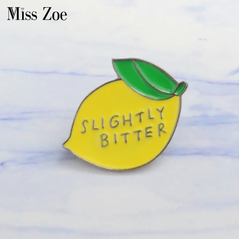 

Lemon enamel pin SLIGHTLY BITTER Brooches Gift for Kids friends Fruit icons Pin Badge Button Lapel pin for Clothes cap bag