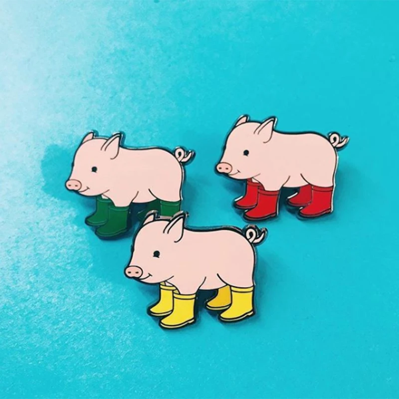 

Cute Pig in boots Enamel pins Badges Brooches for women girl kuds Cute Animal Pig Jewelry Pig baby and rain boots