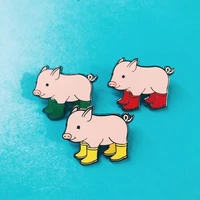 cute pig in boots enamel pins badges brooches for women girl kuds cute animal pig jewelry pig baby and rain boots