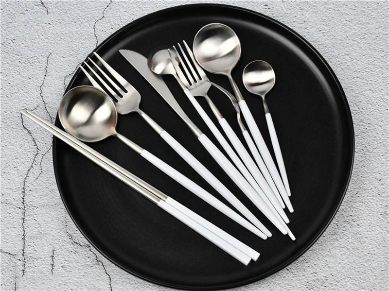 JASHII белый серебро Нержавеющая сталь посуда черный сервизы Ножи вилка чайная