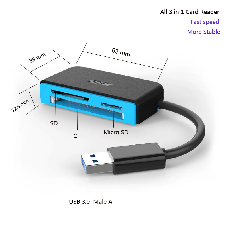 Устройство для чтения карт SSK SCRM330 с поддержкой SD/TF/CF все в 1 USB3.0 суперскоростным