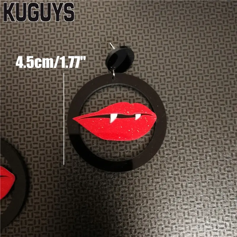 KUGUYS Fashion Jewelry Gothic Round Drop Earrings for Women Acrylic Red Lip Vampire Accessories | Украшения и аксессуары