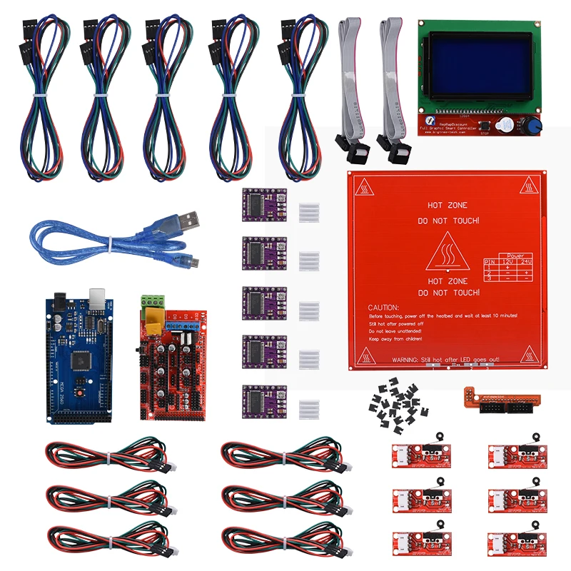 Наборы плат для 3D принтера Reprap Ramps 1 4 + Mega 2560 Heatbed Mk2b 12864 LCD контроллер DRV8825
