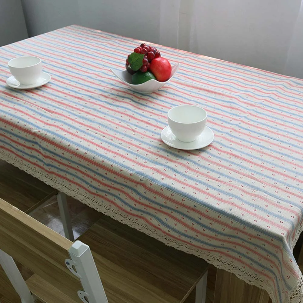 Новое поступление синяя розовая полосатая льняная хлопковая скатерть с якорем