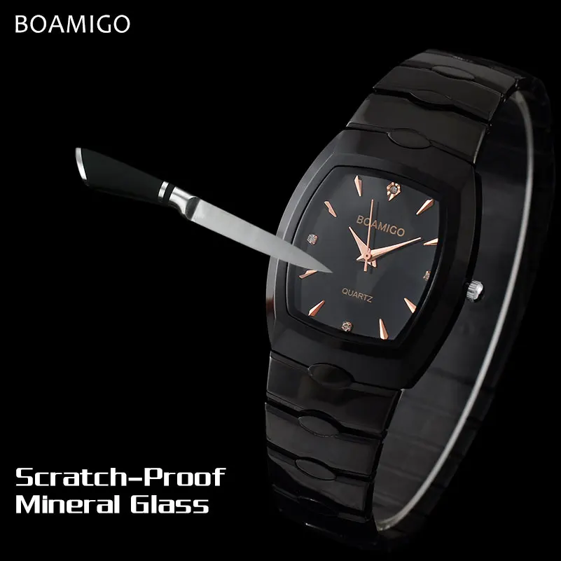 Мужские кварцевые часы стальные деловые 2017 бренд BOAMIGO черный браслет Подарочные
