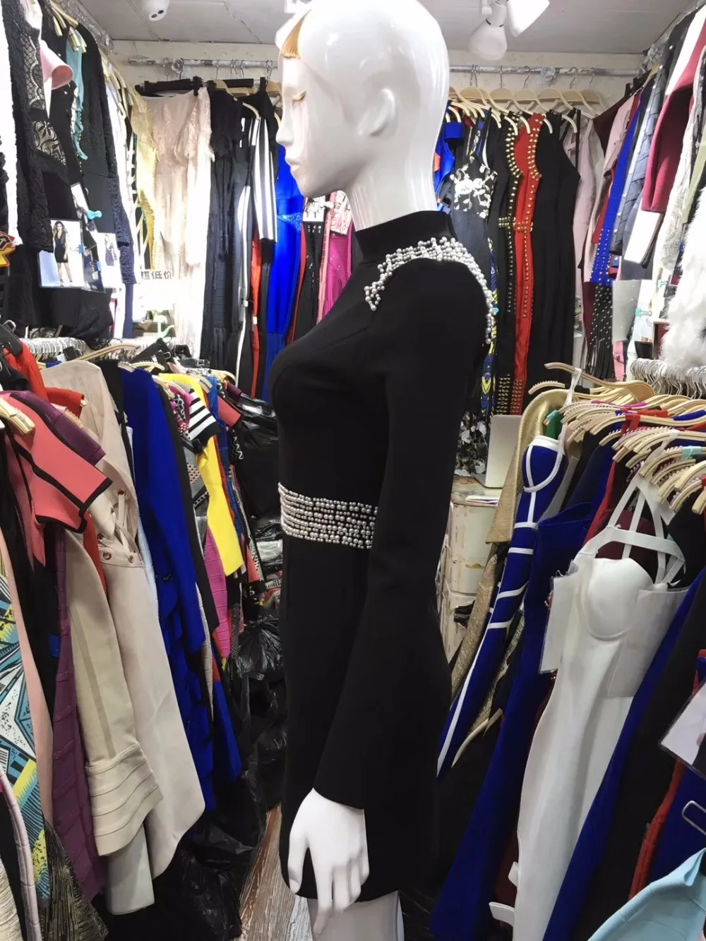 Бисер водолазка с длинными рукавами Черный спинки Коктейль бинты Summer2018 Vestidos