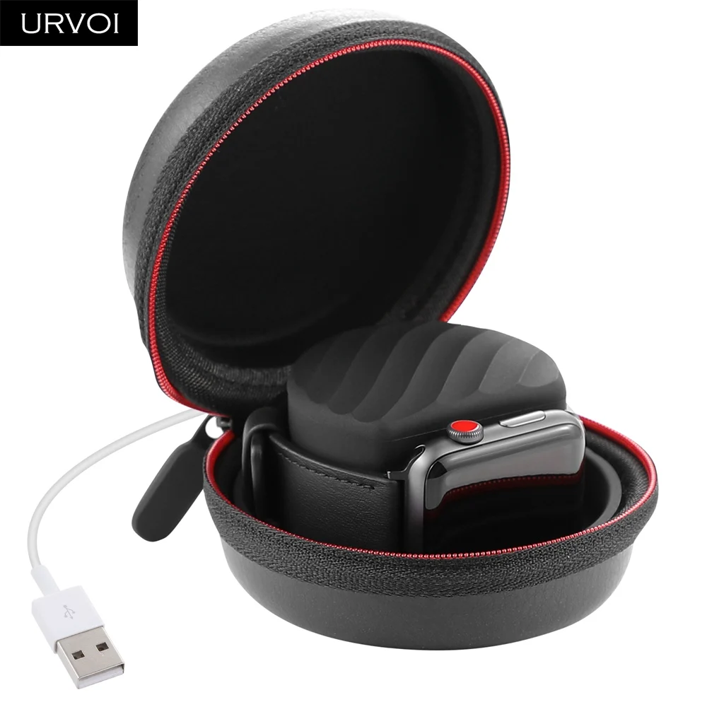 URVOI 2 в 1 держатель для Apple Watch series 54/3/2/1 Airpods модный круглый дизайн легко носить с крючком сумка для часов PU с силиконовым