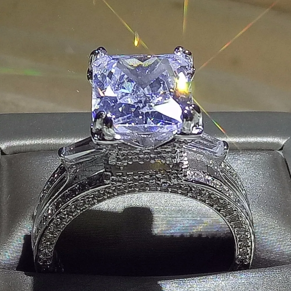 10CT бренд Новые сверкающие Роскошные ювелирные изделия 925 серебро принцесса 5A CZ Эйфелева башня обручальное кольцо для влюбленных