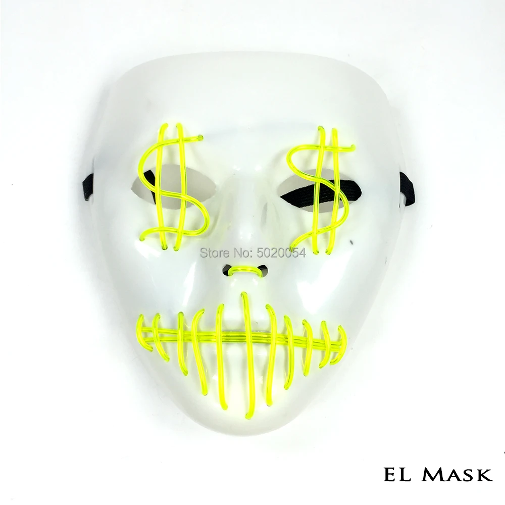 Высокое качество EL Wire маска доллар гримаса Косплей Маска светодиодный