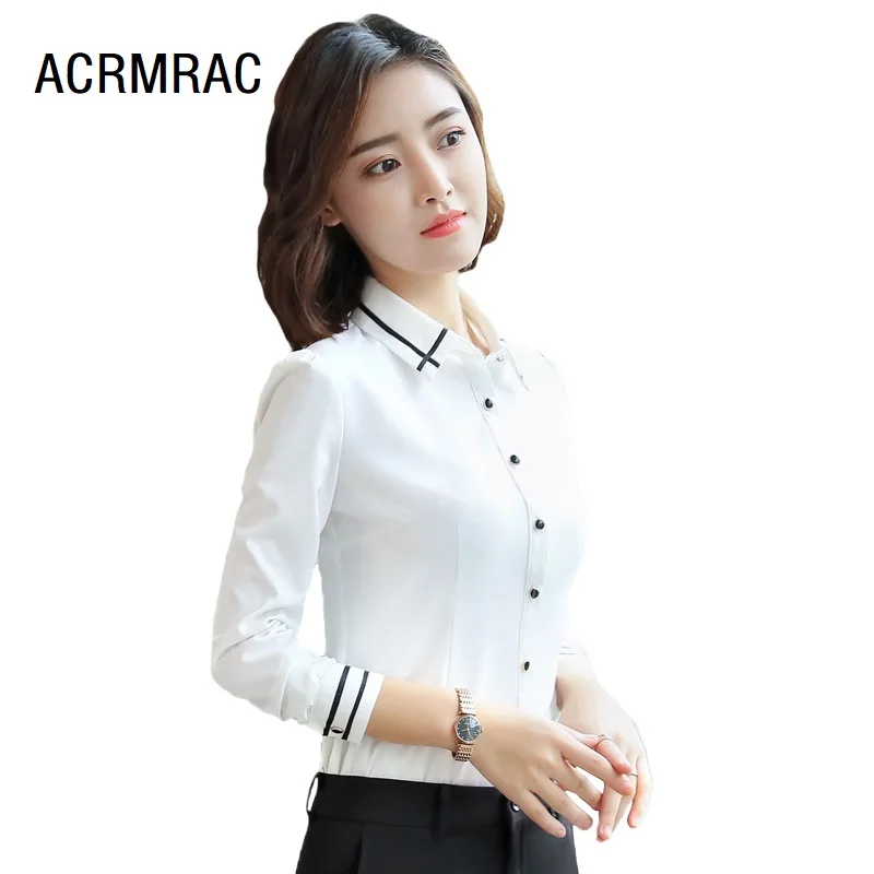 ACRMRAC Women shirt Long sleeve Black strip Slim OL Formal Womens Blouses & Shirt Women