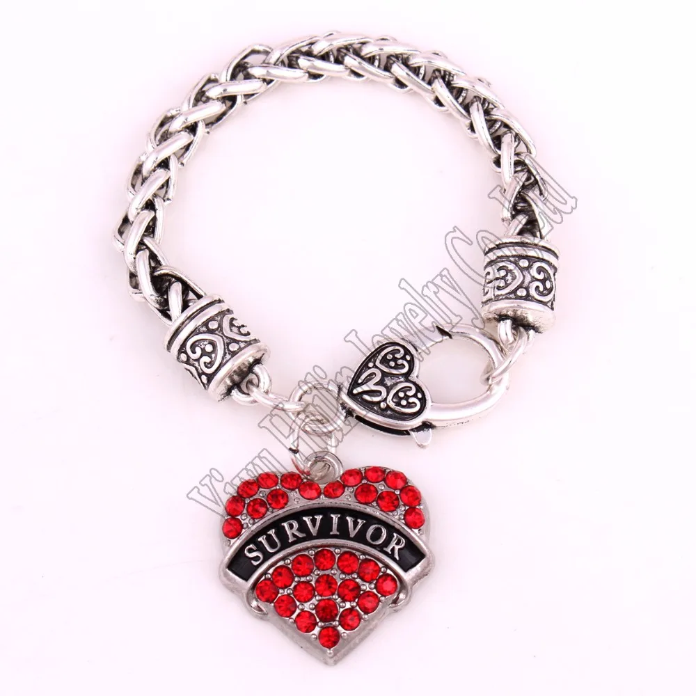 SURVIVOR Осведомленность Оповещение Медицинский знак Кристаллическое сердце Оберег с 15CM пшеничной цепью Застежка-Карабин Детские украшения на браслете.