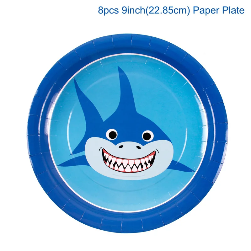 9 inch paper plate Staraiae 8 pcs с днем рождения Акула одноразовая бумажная Посуда океана вечерние декор для малыша бумажные тарелки стаканчики Baby Shower вечерние поставки - Цвет: 9 inch paper plate