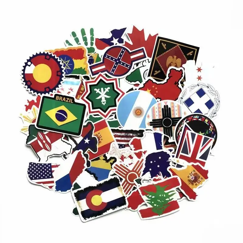 

TD ZW 52 Pcs/Lot Waterproof National Flags Sticker for Laptop Trunk Skateboard Guitar Computer Bicycle Decal Popular Toy Sticker