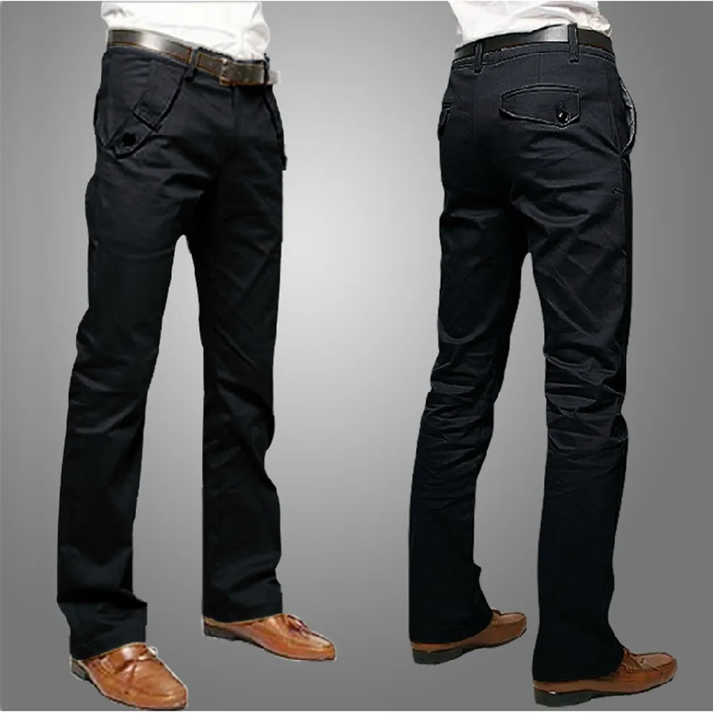 Для Мужчин's бизнес прямые брюки для девочек Slim Fit плюс размеры офис сплошной цвет брюки с большим количеством карманов Кнопка работы повседневные штаны