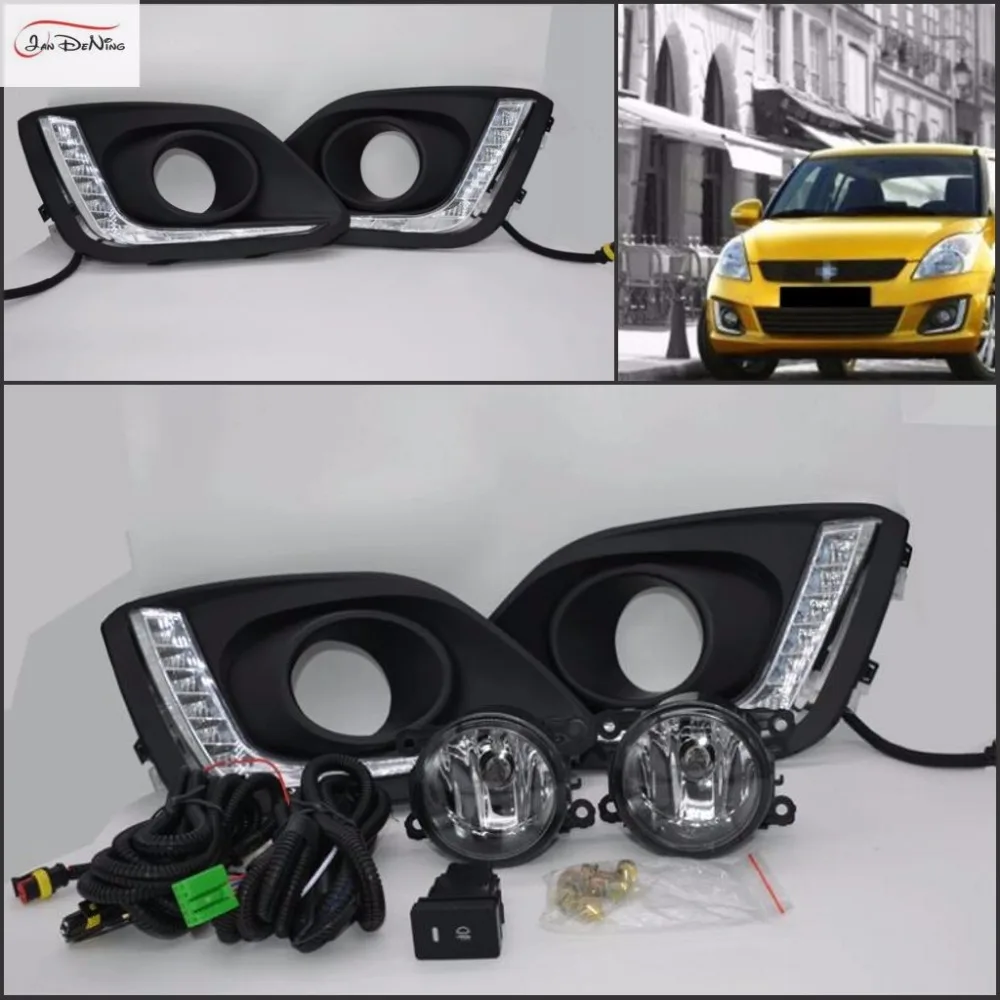 Светодиодные дневные Противотуманные фары JanDeNing DRL для SUZUKI SWIFT 2014 Прозрачная