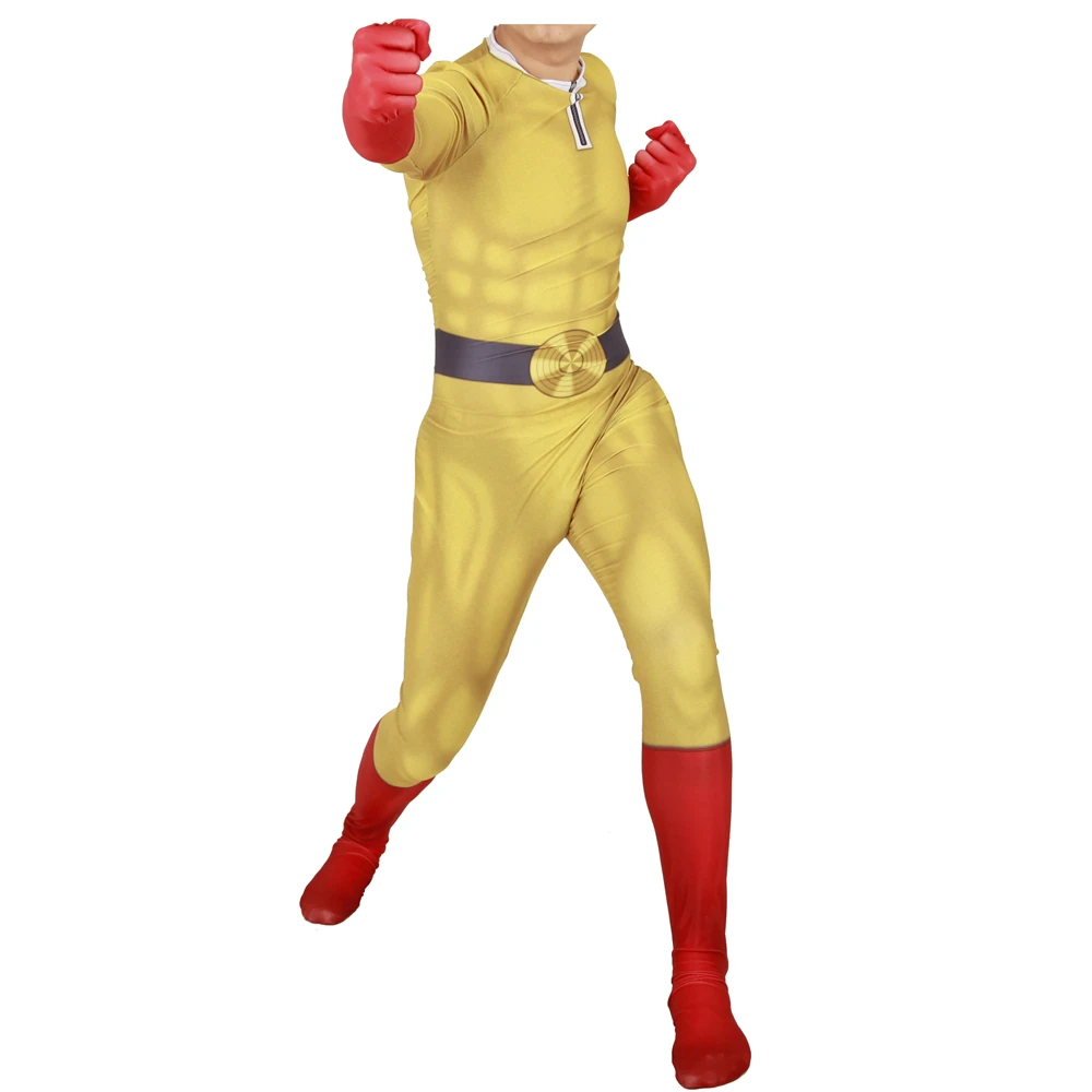 Костюм для косплея Аниме ONE PUNCH MAN комбинезон Сайтама с 3D принтом из спандекса Zentai