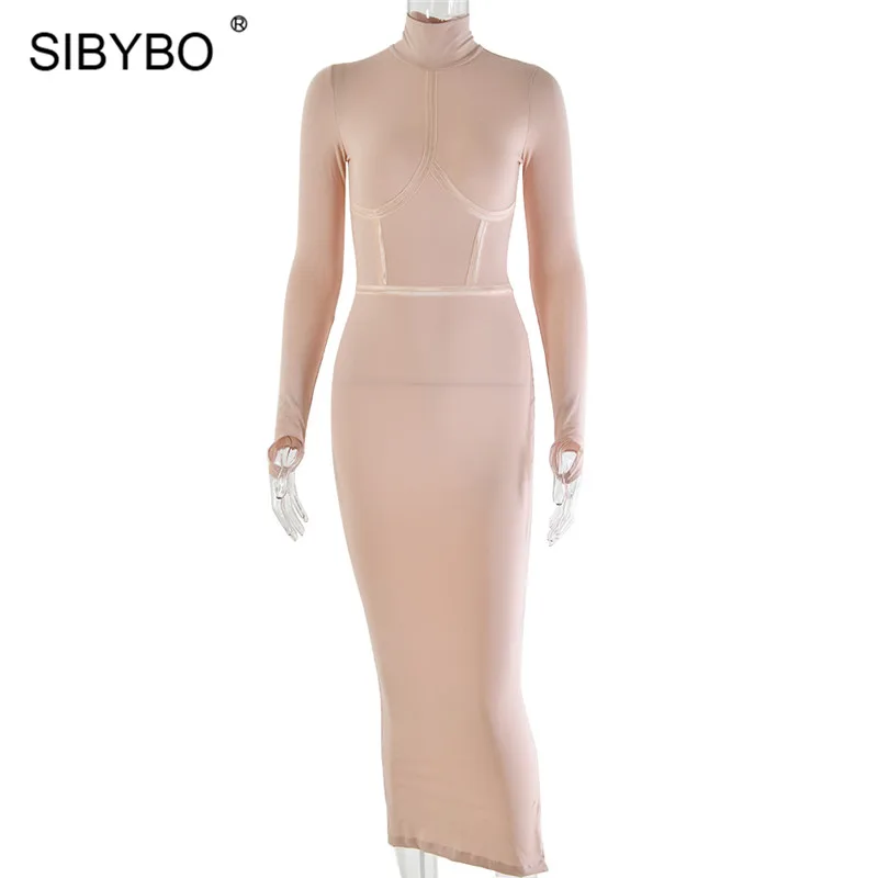 As Shown Sibybo, водолазка, хлопок, длинное платье для женщин, в стиле пэчворк, с длинным рукавом, сексуальное, облегающее платье, одноцветное, для девушек, повседневные платья - Цвет: As Shown