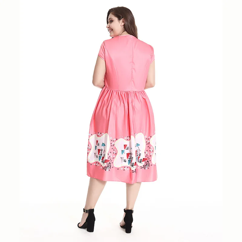 2018 summer explosion models selling new women's retro style printing waist slimming large size V-neck high polyester | Женская