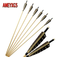 12pcs archery turkey feather wooden arrow fit for recurve bow longbow hunting shooting handmade 8mm arrow shaft