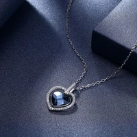 high quality silver color necklaces for women blue cubic zircon heart shaped necklace pendants femme clavicle necklaces girls