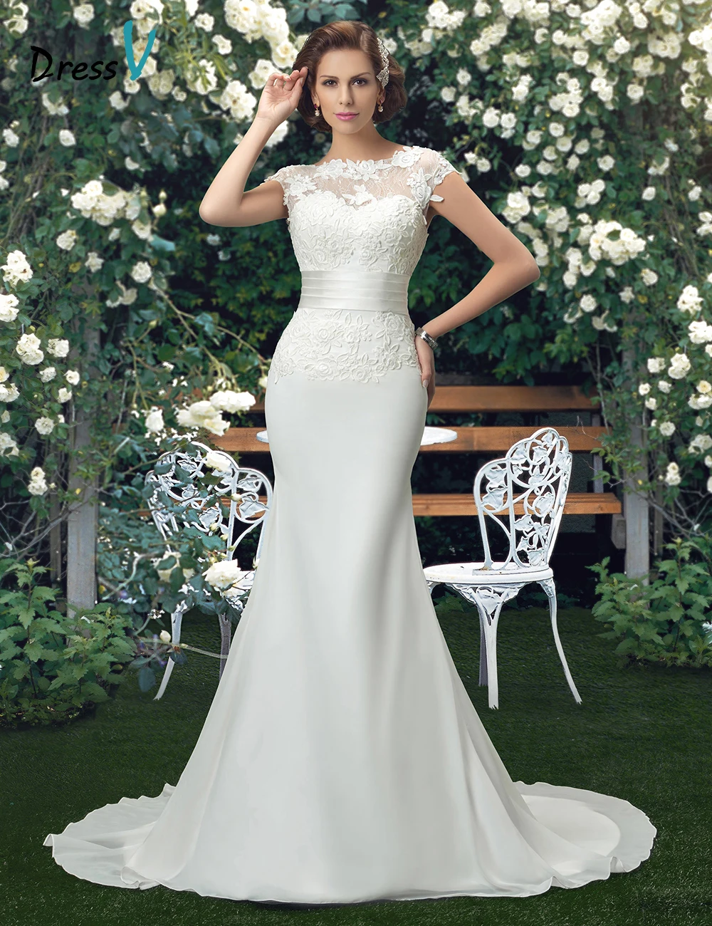 Платье очаровательное кружевное свадебное платье цвета слоновой кости с