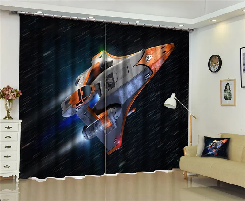

3D Window Curtains rocket print Luxury Blackout Living Room kids Bedroom Customized size Drapes Rideaux Cortinas pillowcase