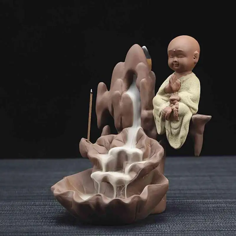 

Backflow Incense Burner Ceramic Little Monk Incense Holder Creative Home Decor Aromatherapy Buddha Censer Decorative Buddha