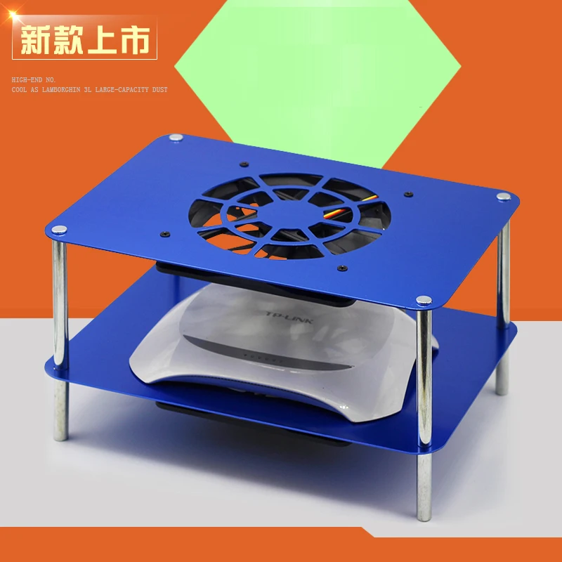 

28cm*19.5cm multi-layer space aluminum router cooling rack with USB 14cm DC 5V silent cooling fan is suitable for routers/DVD
