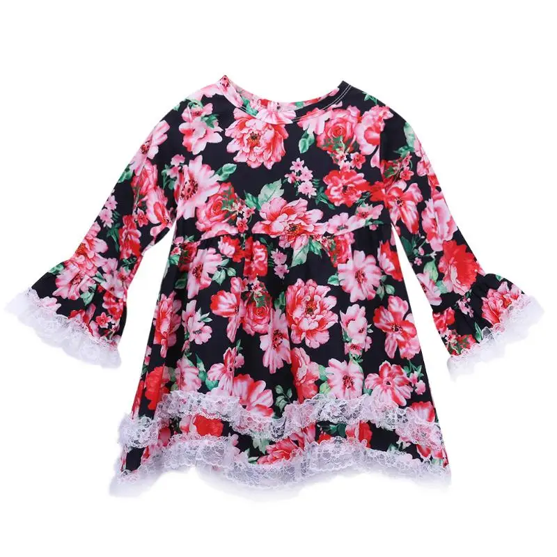 Осенние платья с цветочным рисунком для маленьких девочек хлопковая одежда