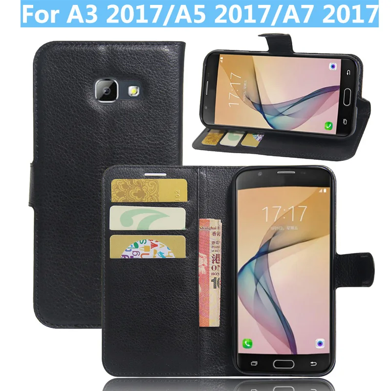 Кожаный чехол-книжка для samsung Galaxy A3 A320F A5 A520F A7 Чехол-книжка с отделениями для карт и подставкой