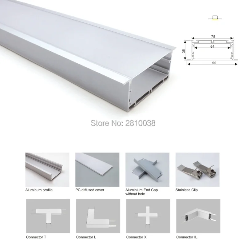 

50 X 1M Sets/Lot anodized silver led aluminium profile and aluminum led channel with flange for ceiling or wall lamps