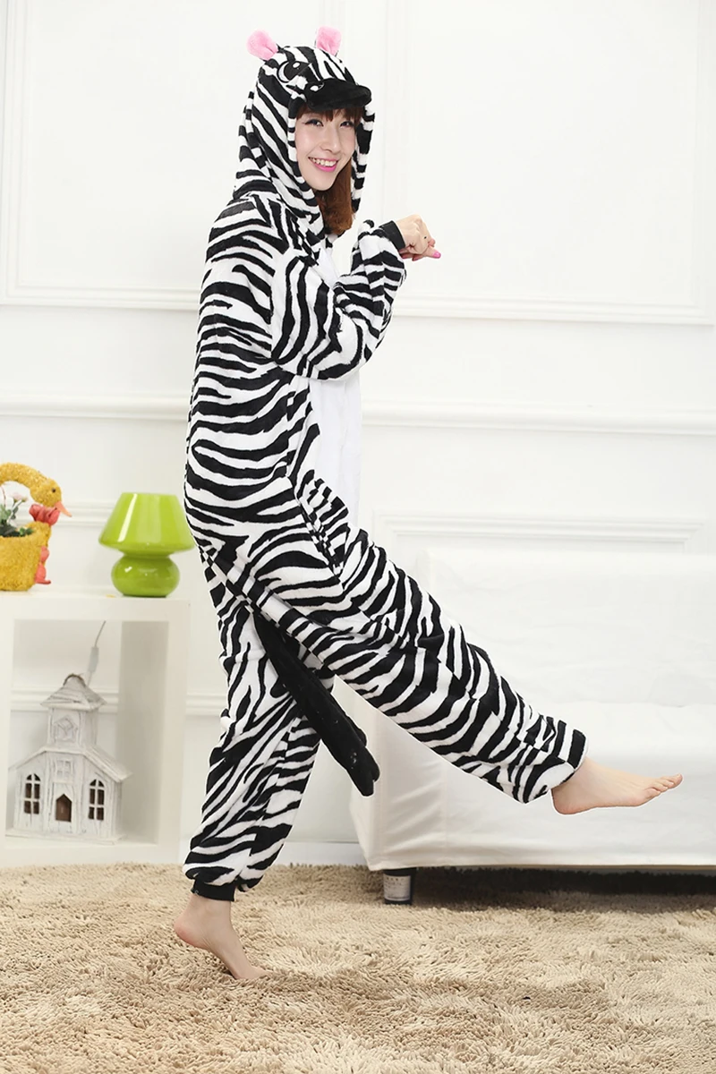 Зебра взрослых пижамы Все в одном Pyjama животных Костюм Косплэй Для женщин зимняя одежда милый мультфильм животных Единорог Пижамы для девочек кигуруми единорог пижама женская кегуруми кенгуруми для взрослых пижама